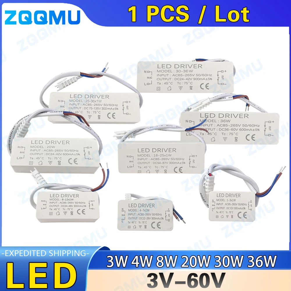 

LED Driver 8-12W 20W 30W 36W 300mA 600mA 900MA LED Constant Current Drive Power Supply External GU10E27 Isolation Wide Voltage