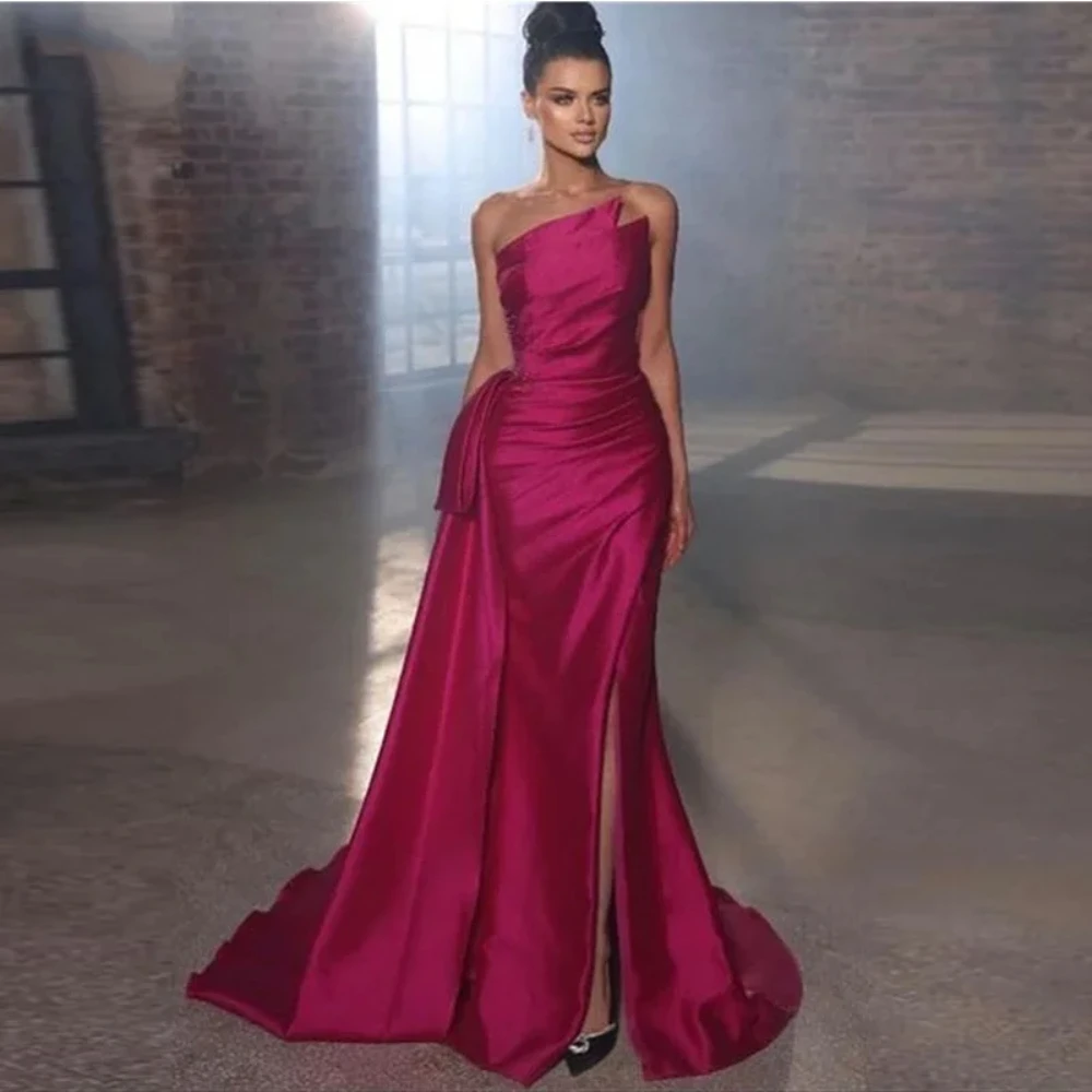 2024 Simple Strapless Red Evening Dresses Sleeveless Mermaid Pleated Elegant Party Prom Gowns Customed Satin Vestidos De Fiesta
2024 Simple Strapless Red Evening Dresses Sleeveless Mermaid Pleated Elegant Party Prom Gowns Customed Satin Vestidos De Fiesta