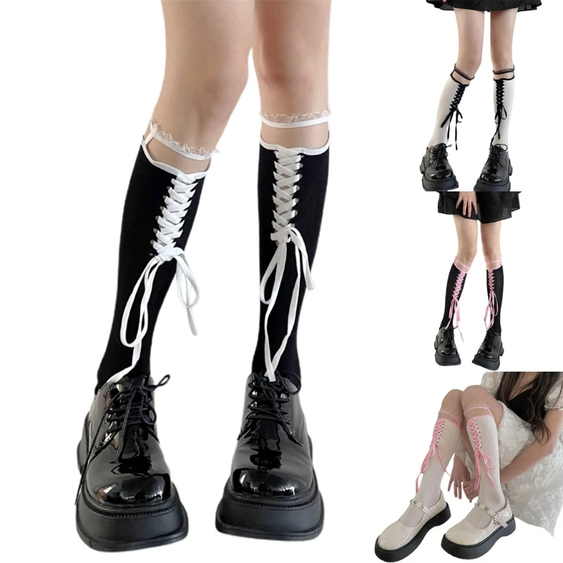 Womens Ballet Style Ribbon Bandage Stocking Openwork Lace Striped Hollows Suspenders Midi Long Knee Length Sock
Womens Ballet Style Ribbon Bandage Stocking Openwork Lace Striped Hollows Suspenders Midi Long Knee Length Sock