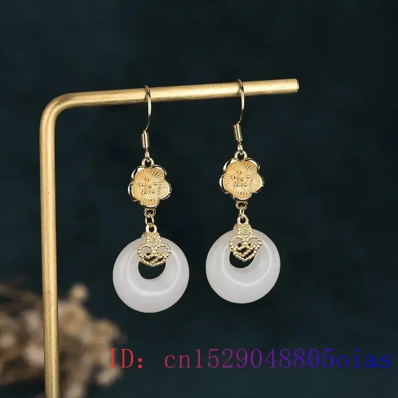 

White Jade Doughnut Earrings Agate Jewelry Amulet Chalcedony 925 Silver Charm Gemstone Crystal Women Natural Fashion Zircon