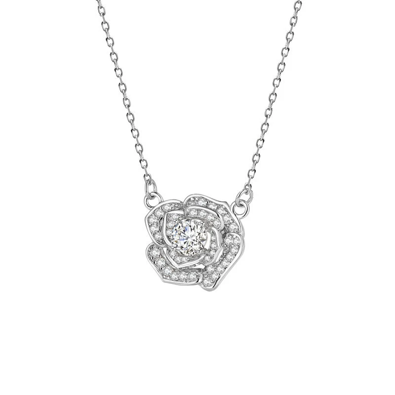 

Moissanite Necklace for Women rose Pendant 0.5ct Sterling Silver Lab Diamond Necklaces