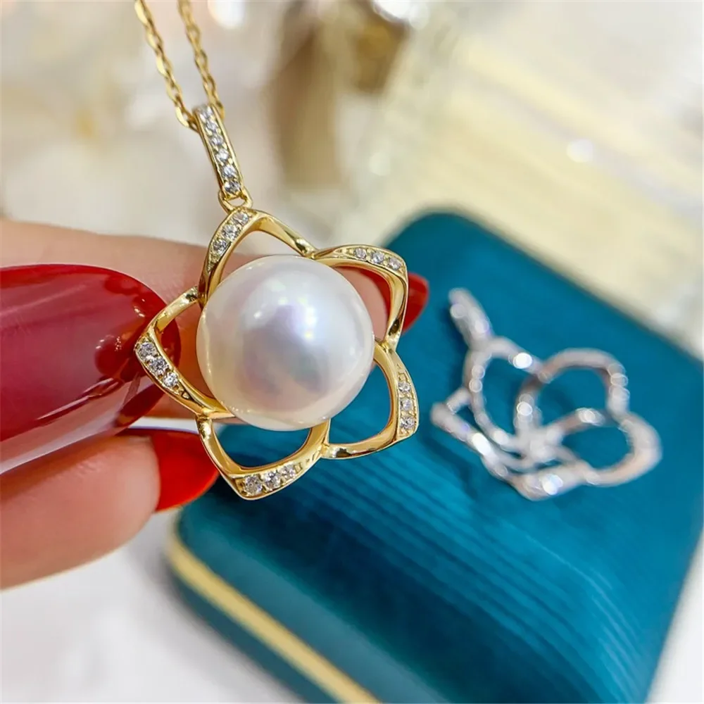 

DIY Pearl Accessories S925 Sterling Silver Pendant Empty Fashion Concealer Necklace Pendant Fit 11-13mm Round Flat Beads D453