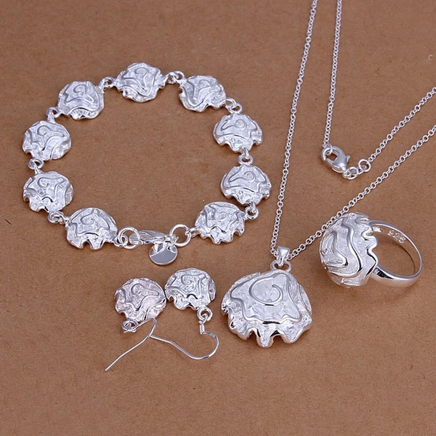 Hot 925 Color silver women party jewelry exquisite rose necklaces bracelets Drop Earrings rings fashion sets
Hot 925 Color silver women party jewelry exquisite rose necklaces bracelets Drop Earrings rings fashion sets