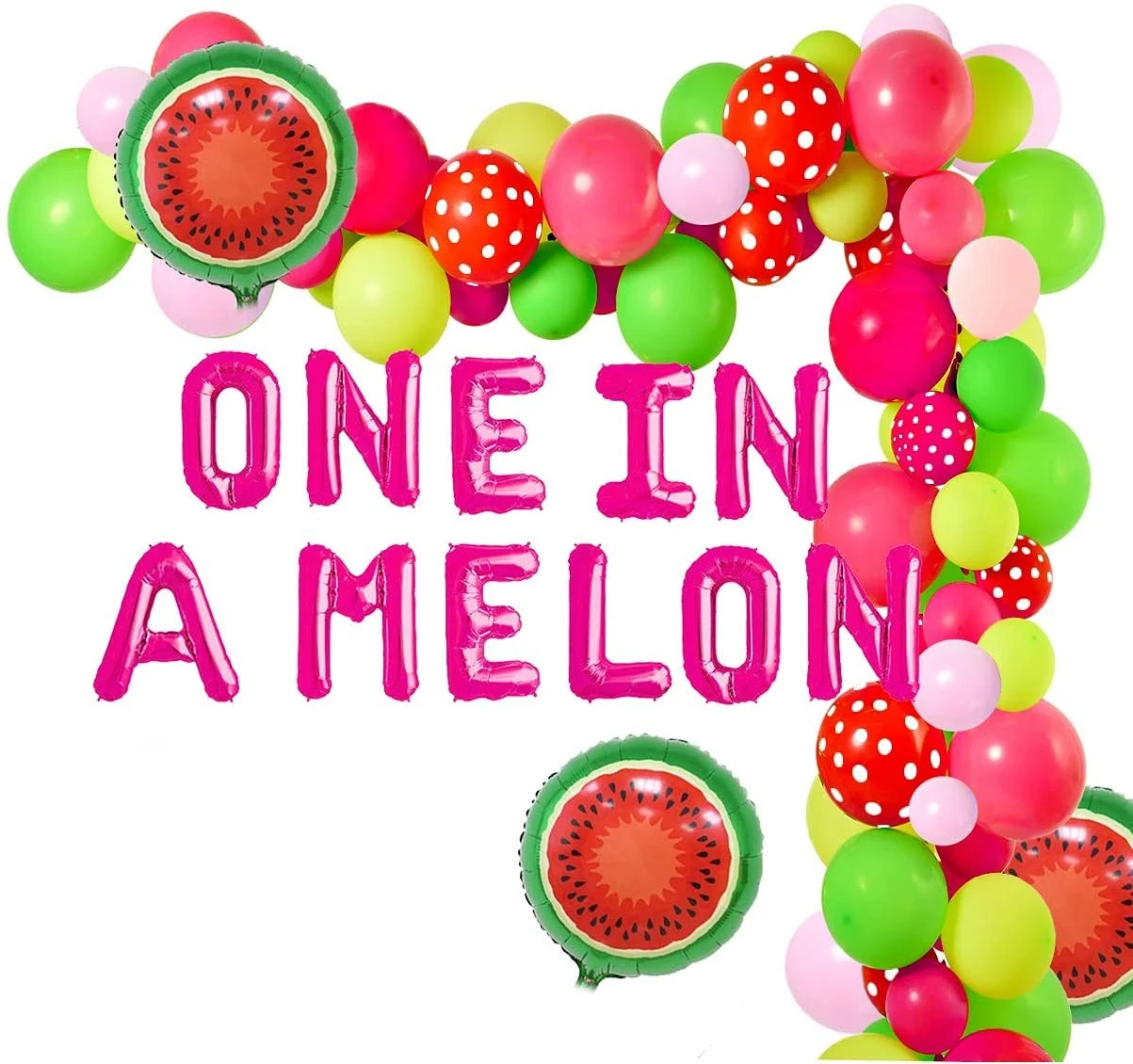 

JOYMEMO Watermelon 1st Birthday Decorations One In A Melon Foil Balloons Watermelon Balloon Garland Kit for Girls Party Supplies