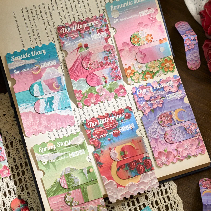 

12PCS/SET Aesthetic Vintage Flower Magnetic Bookmarks Metal Book Mark Lovely Cartoon Page Marker School Accessories for Girls