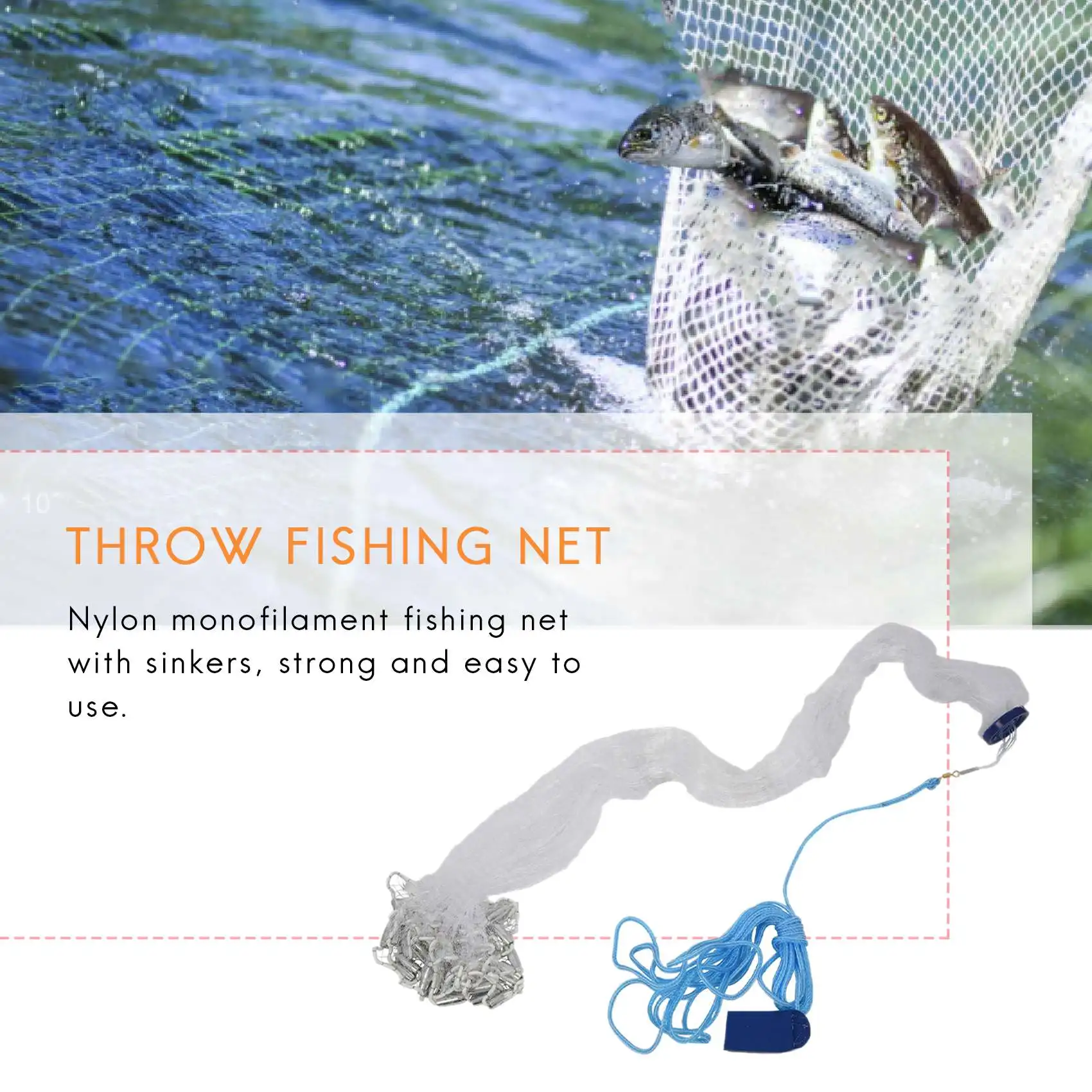 8Ft 2.4M Fishing Net Bait Easy Throw Hand Cast 3/4 inch Strong Nylon Mesh + Sinker
8Ft 2.4M Fishing Net Bait Easy Throw Hand Cast 3/4 inch Strong Nylon Mesh + Sinker