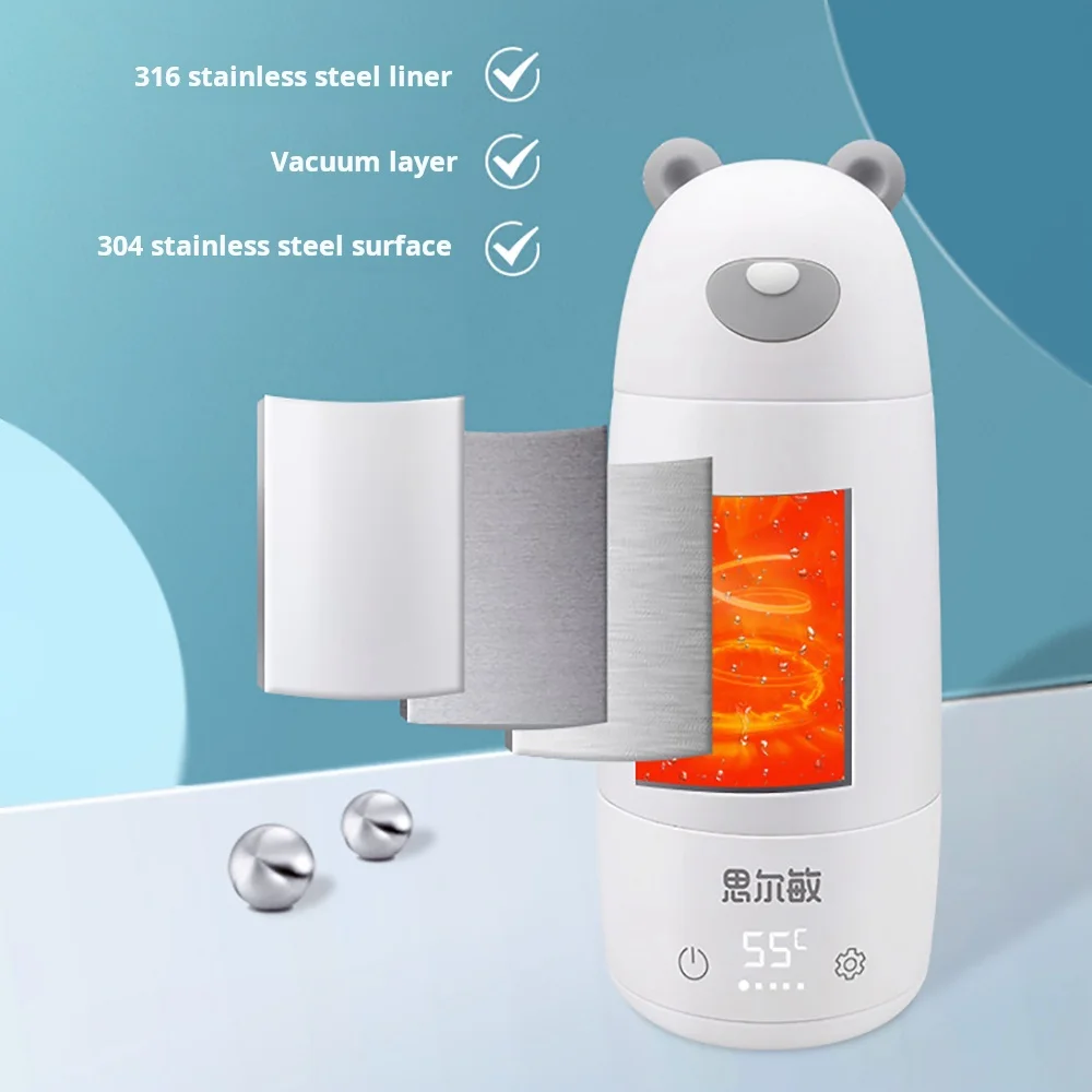 Bouilloire électrique portable sans fil, tasse chauffante, batterie aste, bouilloire d'isolation, bouteille de lait, tasse à eau pour bébé, 500ml, 9000mAh 3