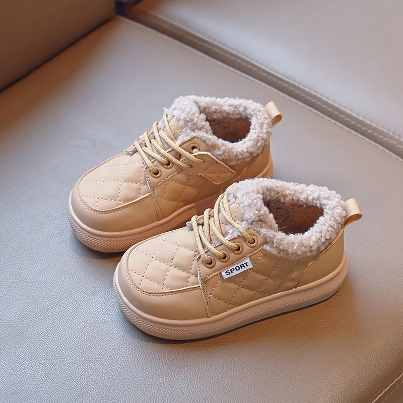 

Girls' Plush Thick Cotton Shoes 2023 Winter Children's Fashion Warm Moccasin Shoes Kids Boys' Soft Soles Anti Slip New Korean