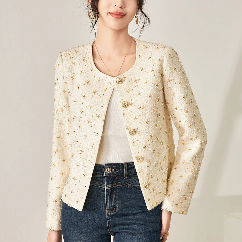 French Style Elegant Jackets For Women Long Sleeve Coats Beading 32% Wool Tweed Jacket Slim Women's Clothing 2023 Autumn Coat
French Style Elegant Jackets For Women Long Sleeve Coats Beading 32% Wool Tweed Jacket Slim Women's Clothing 2023 Autumn Coat