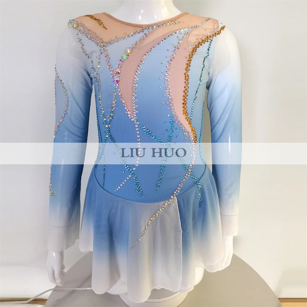 

LIUHUO Ice Dance Figure Skating Dress Women Adult Girl Teens Customize Costume Performance Competition Leotard Blue Roller Kids