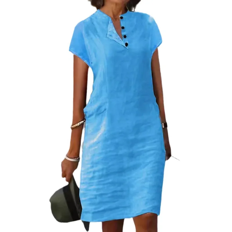 2024 New Summer Retro Fashion Minimalist Casual Dresses Short Sleeved Standing Neck Solid Button Knee Skirts Women's Midi Dress
2024 New Summer Retro Fashion Minimalist Casual Dresses Short Sleeved Standing Neck Solid Button Knee Skirts Women's Midi Dress