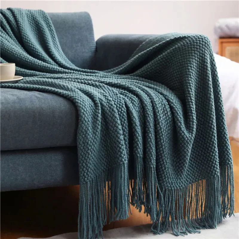 

NEW Nordic Knitted Tassels Sofa Scarf Soft Comfortable Siesta Shawl Blankets Solid Color Weighted Blankets for Beds Sofa Blanket