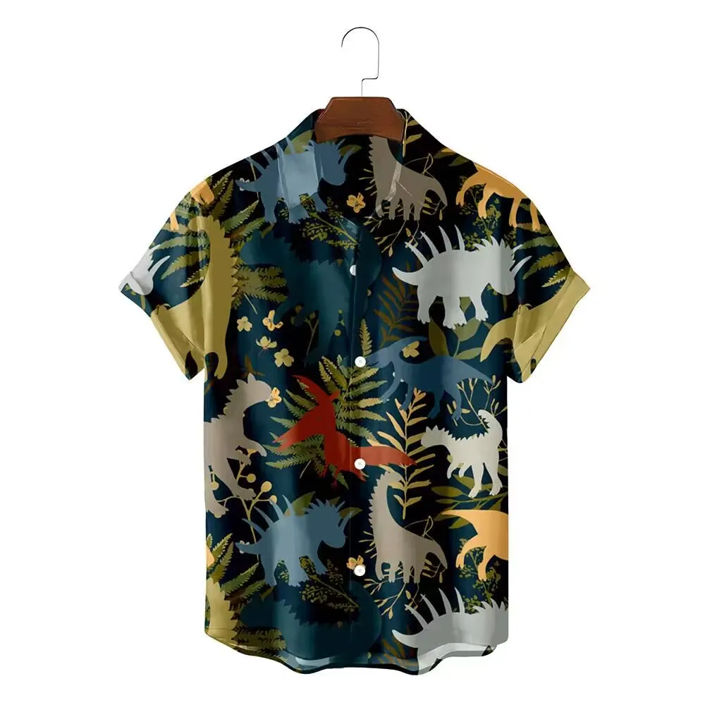 

New Summer Refreshing Short sleeved Men's Loose Shirt 3D Printed Dinosaur Series Hawaiian Short sleeved Shirt 002