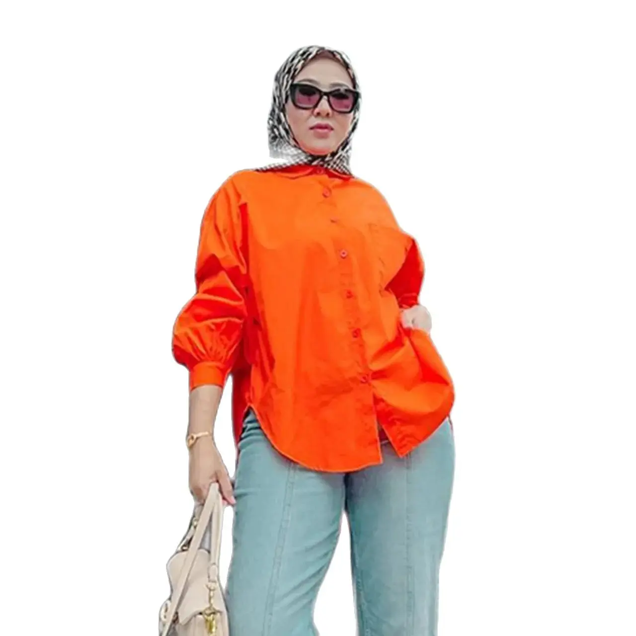 

Women Tops Muslim's Blouses in 15 Solid Colors - Button Front and Pocket Details - Ideal for Southeast Asian Style Blouse Femmes