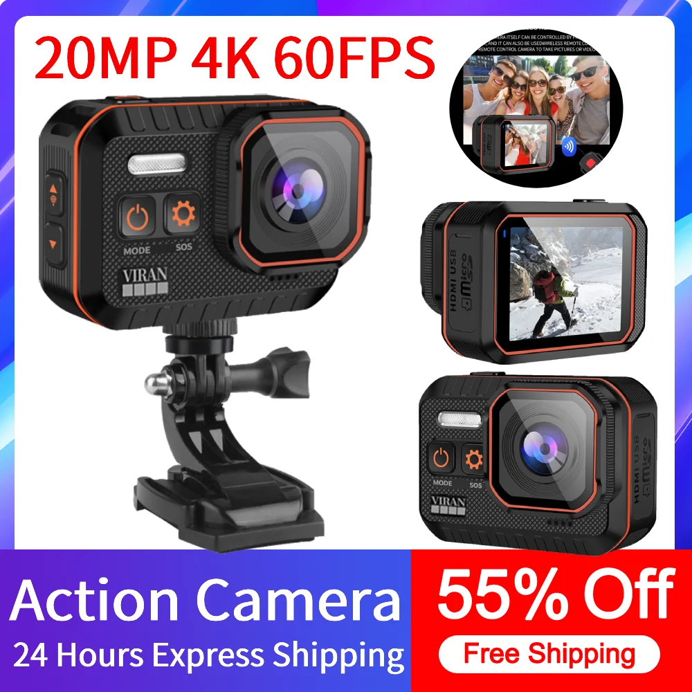 20MP 4K60FPS Action Cam With Remote Control Screen Waterproof Sport Camera Drive Recorder Sport Camera WIFI Helmet Action Camera
20MP 4K60FPS Action Cam With Remote Control Screen Waterproof Sport Camera Drive Recorder Sport Camera WIFI Helmet Action Camera
