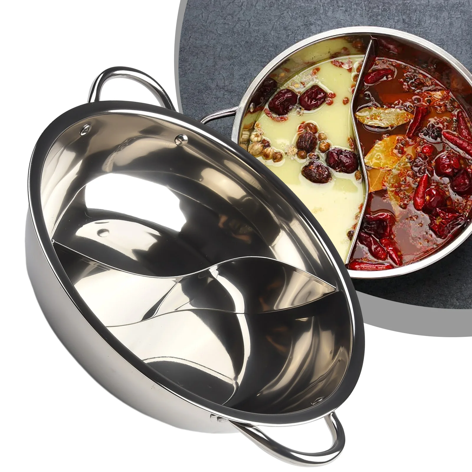 Twin Divided Hot Pot Stainless Steel Compatible Pot Cooker Cooking Cookware Dish Plate Double Gas Stove Brand New
Twin Divided Hot Pot Stainless Steel Compatible Pot Cooker Cooking Cookware Dish Plate Double Gas Stove Brand New