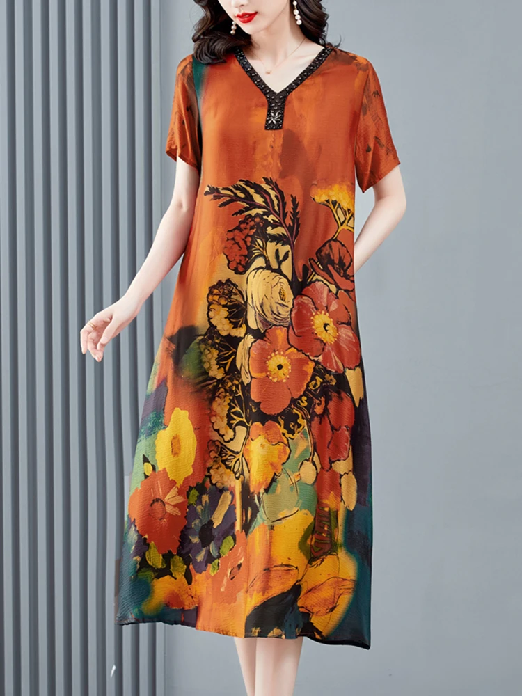 

Женское Цветочное платье средней длины, облегающее вечернее платье из искусственного шелка с V-образным вырезом и вышивкой в Корейском стиле, лето 2024
