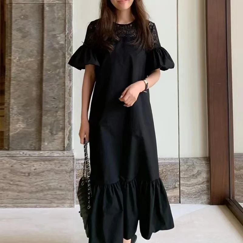 2023 Summer New Tide Women O Neck Hook Flower Dress Lace Patchwork Lantern Sleeve Solid Color Loose Ruffle Spliced Dresses
2023 Summer New Tide Women O Neck Hook Flower Dress Lace Patchwork Lantern Sleeve Solid Color Loose Ruffle Spliced Dresses