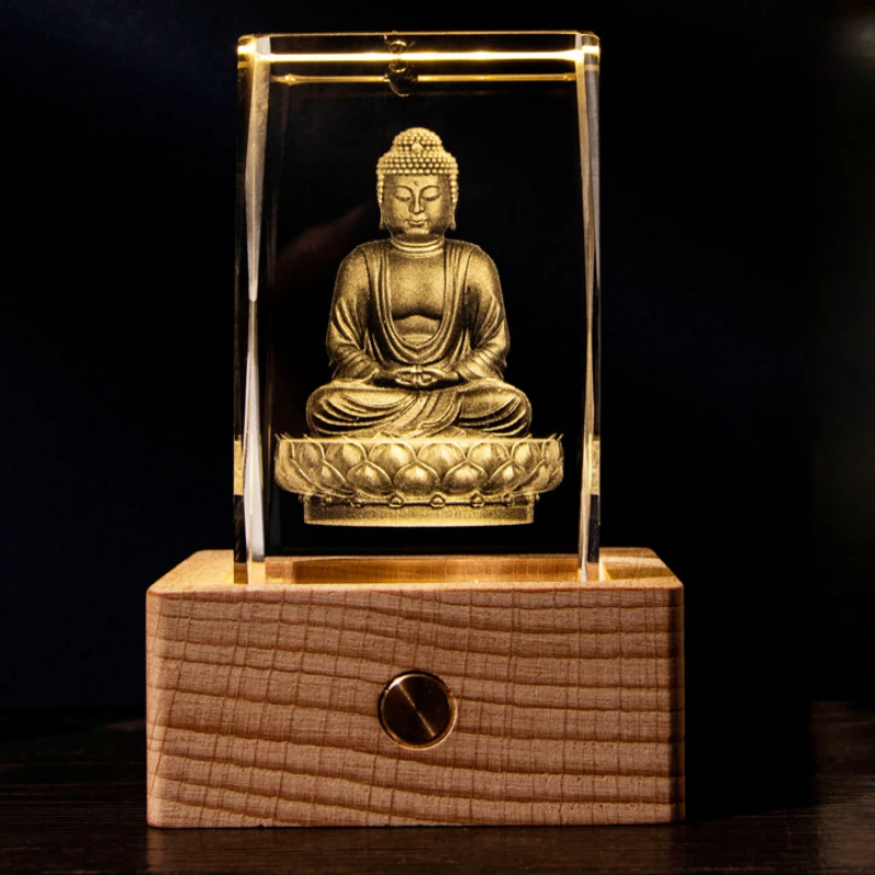 

3D резная статуя Будды с кристаллами, украшения, ночник, искусственная деревянная основа, оптовая продажа, украшение для дома и спальни