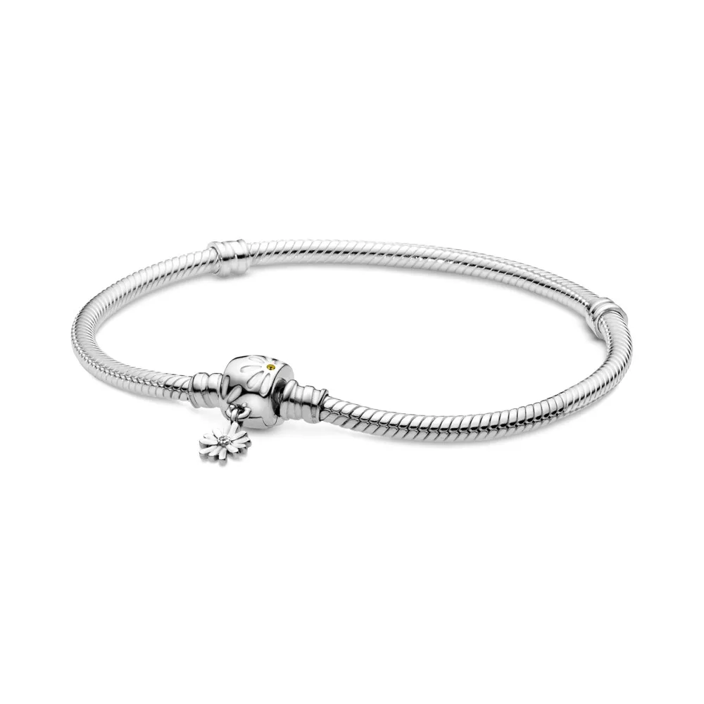 

Authentic 925 Sterling Silver Moments Daisy Flower Clasp Fashion Snake Chain Bracelet Fit Women Bead Charm Gift DIY Jewelry