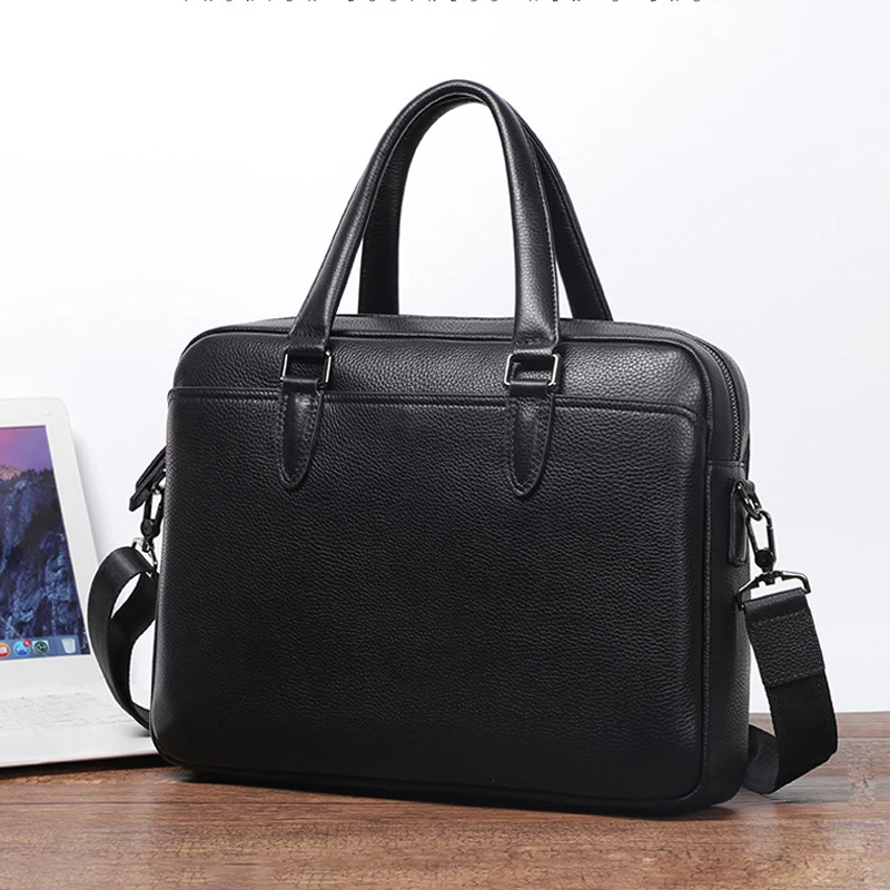 

AETOO Simple men's bag leather men's handbag File bag Computer Baotou layer cowhide men's briefcase One shoulder crossbody bag