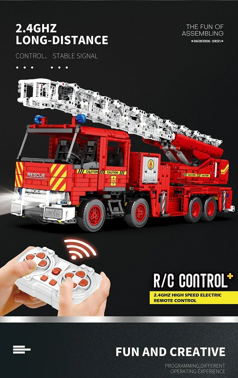 3266Pcs Fire Engineering Ladder Truck Building Blocks Remote Control Fire Rescue Car Model Bricks Set Toy For Kids Holiday Gifts 3266Pcs Fire Engineering Ladder Truck Building Blocks Remote Control Fire Rescue Car Model Bricks Set Toy For Kids Holiday Gifts