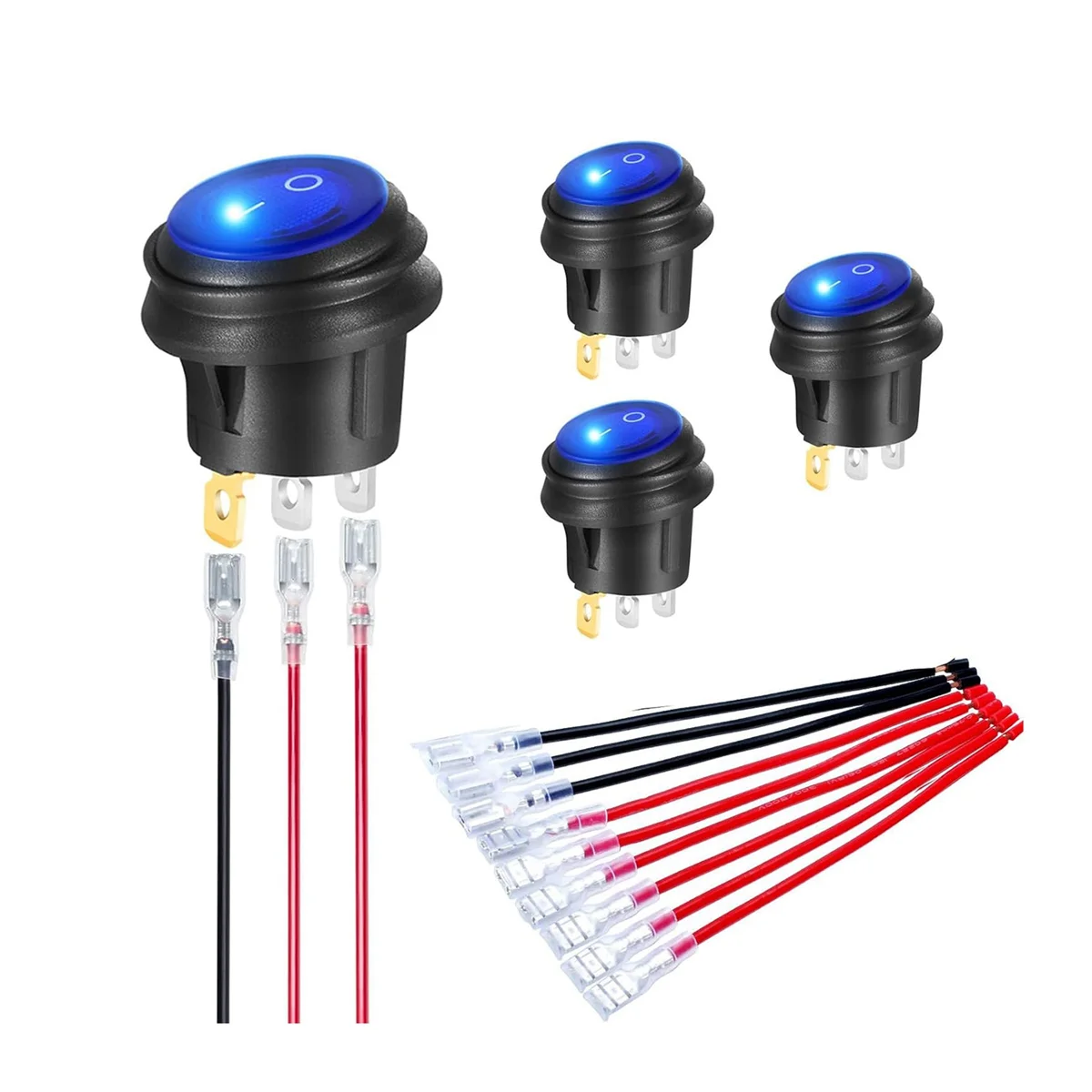 

10Pcs Waterproof on Off Round Rocker Switches SPST 3Pin 12V 20A Toggle Power Switch with Wires for Marine Boat Golf Cart