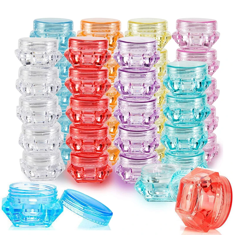 

100Pcs Empty 3ml/5ml Plastic Clear Diamond Shape Jars Portable Cosmetic Containers Sample Pots For Creams Makeup Bead Eye shadow