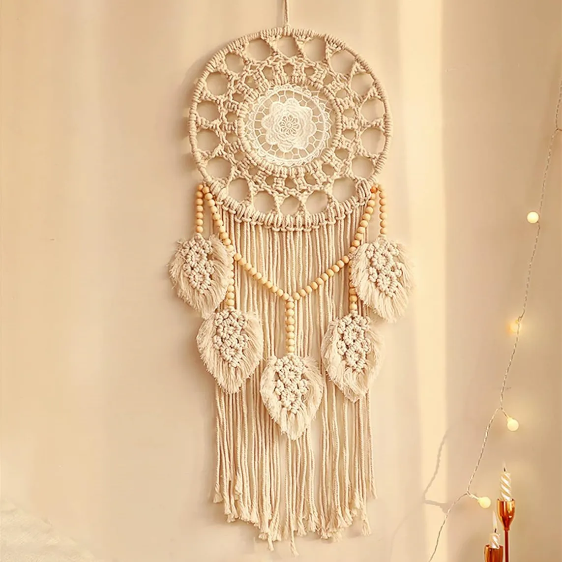 Macrame Dream Catcher Wall Hanging - Wood Bead Tapestry 1 Sc4b68211e4834acdb8656b3bf6e6995bm