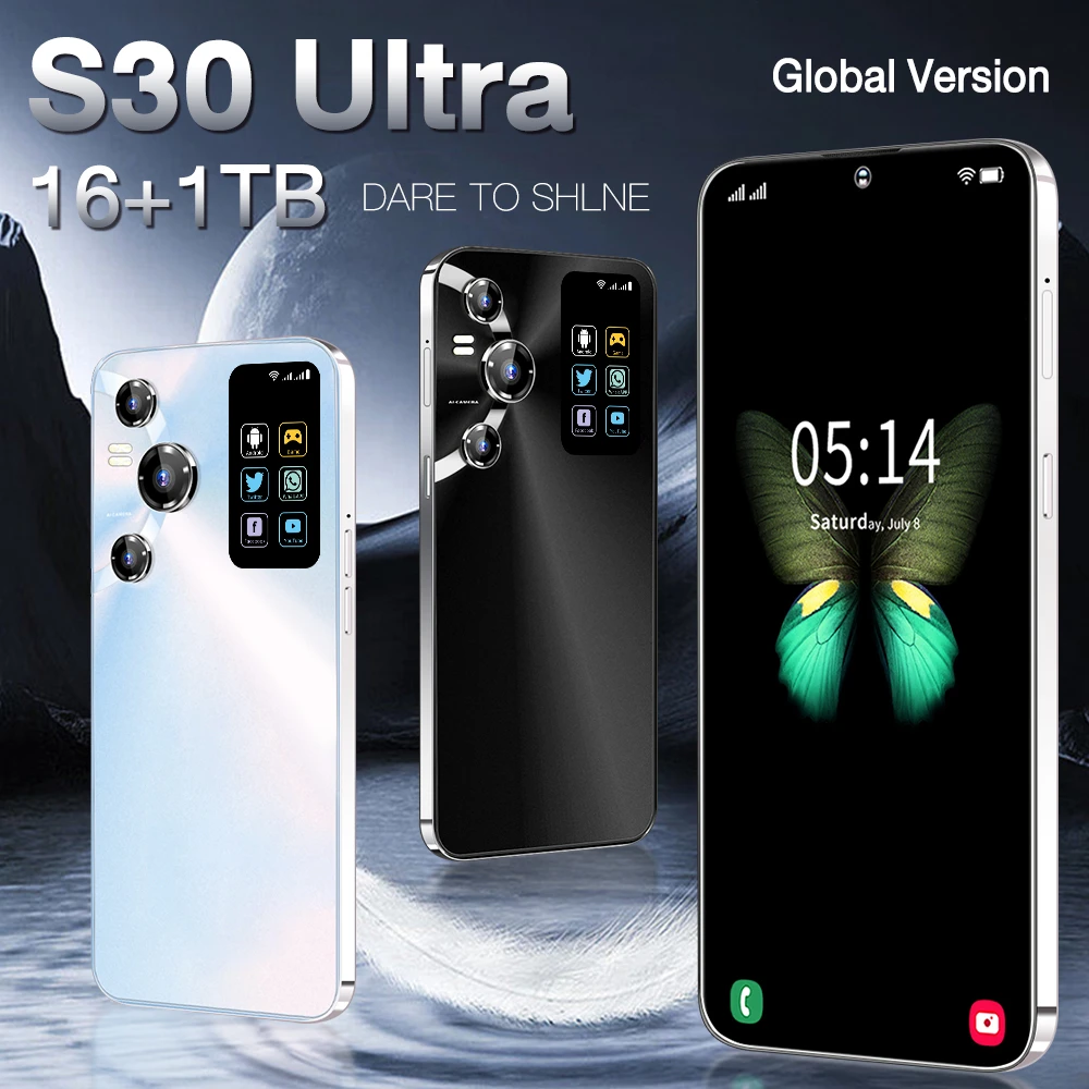 

S30 ультра мобильные телефоны 7,3 HD экран смартфон Оригинал 16G + 1T 5G Dual Sim Celulares Android разблокированный 8000 МП мАч сотовый телефон