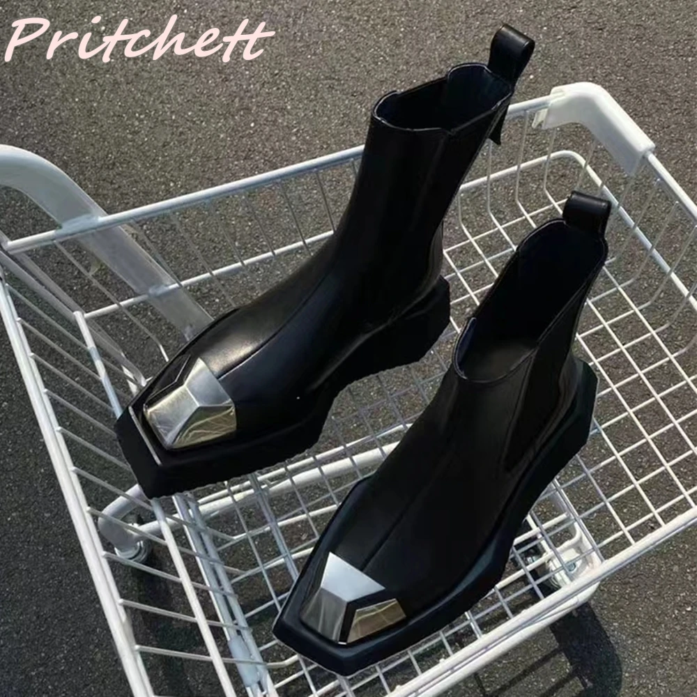 Metal Toe Women Mid Calf Boots Mixed Colors Slip On Stretch Boots Fashion All-match Thick Sole Women Leather Short Boots
Metal Toe Women Mid Calf Boots Mixed Colors Slip On Stretch Boots Fashion All-match Thick Sole Women Leather Short Boots