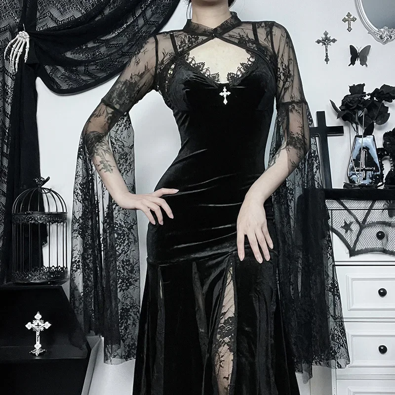 New Gothic Graphic Dark Batwing Sleeve Thin Jackets Women Transparent Cosplay Lace Fairy Grunge Grunge Aesthetic Cardigans
New Gothic Graphic Dark Batwing Sleeve Thin Jackets Women Transparent Cosplay Lace Fairy Grunge Grunge Aesthetic Cardigans
