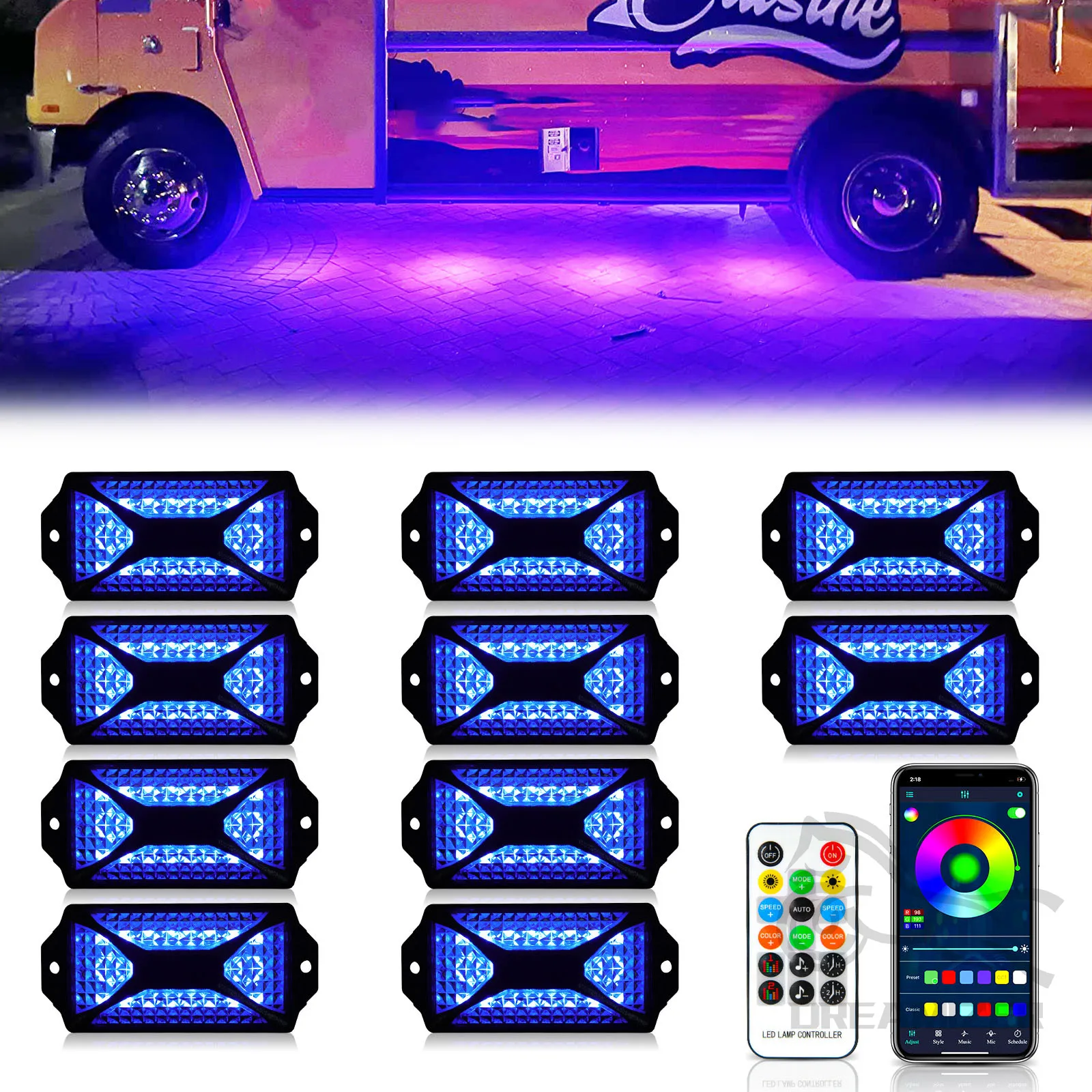 

10 Pods APP Control RGB 240 LED Rock Lights For Jeep Off-Road Truck UTV Underbody Underglow Trail Rig Light Auto Decorative Lamp