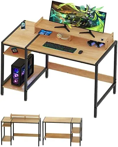 Computer Desk - 47\u201D Home Office Small Desk with Monitor Stand, Rustic Writing Desk for 2 Monitors, Adjustable Storage Space
Computer Desk - 47\u201D Home Office Small Desk with Monitor Stand, Rustic Writing Desk for 2 Monitors, Adjustable Storage Space