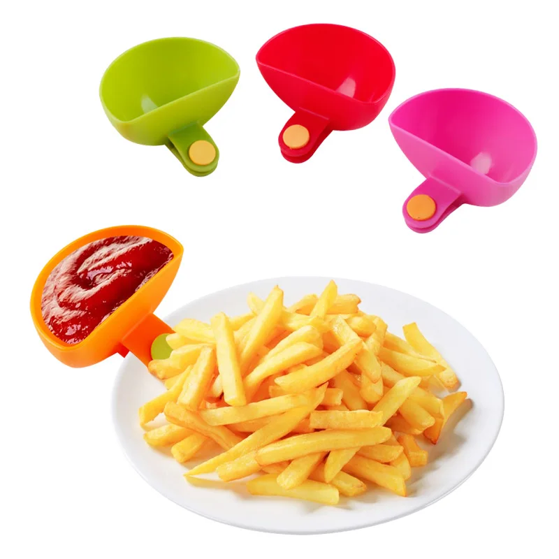 

4Pcs/Set Dip Clip Bowl Kitchen Dipping Bowl Sauce Holder Assorted Clip Container Dish Plate Tomato Sauce Vinegar Kitchen Gadgets