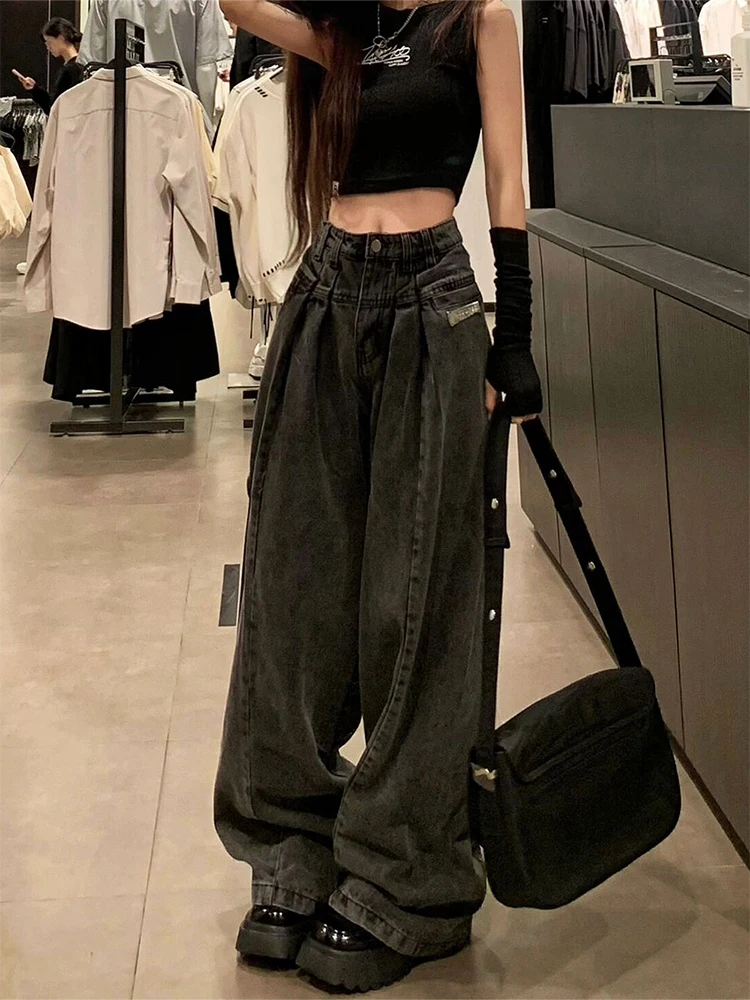 

Summer Women Baggy Kpop Low Waisted Denim Pants Y2k Streetwear BF Stacked Jean Long Trousers Grunge Cyber Gyaru Goth 2000S Tide