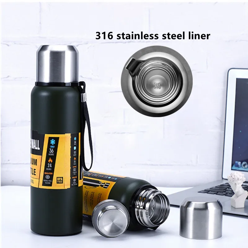 

Large Capacity Stainless Steel Vacuum Flask Outdoor Thermos Sport Portable Car Water Bottle Rope Tea Filter 600/800/1000/1500ML