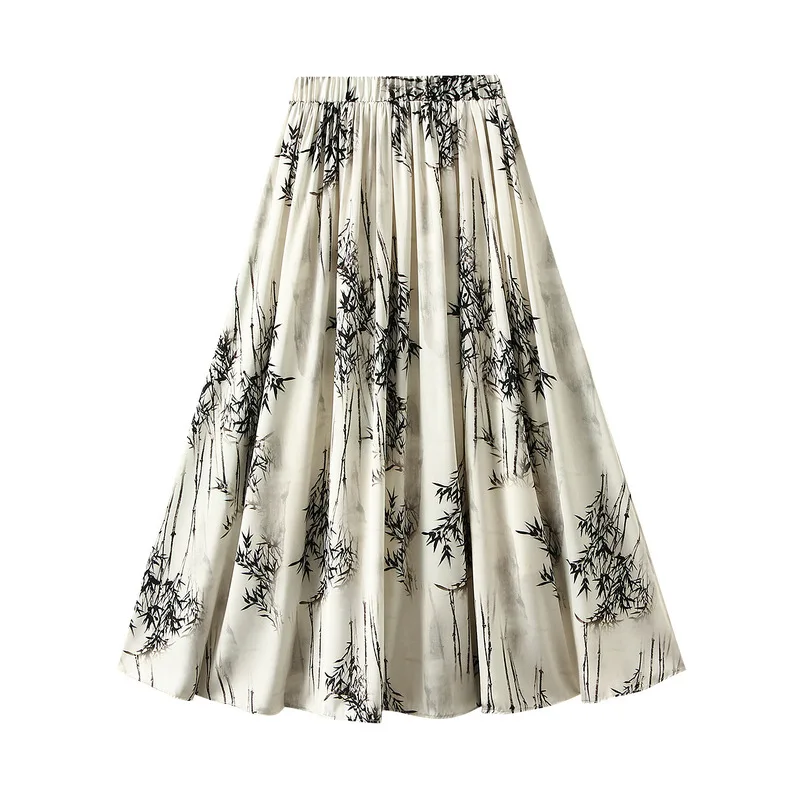 

Summer New Women's Printed Half High Waist Large Swing A-Line Skirt Long Dress Jupe Longue Femme