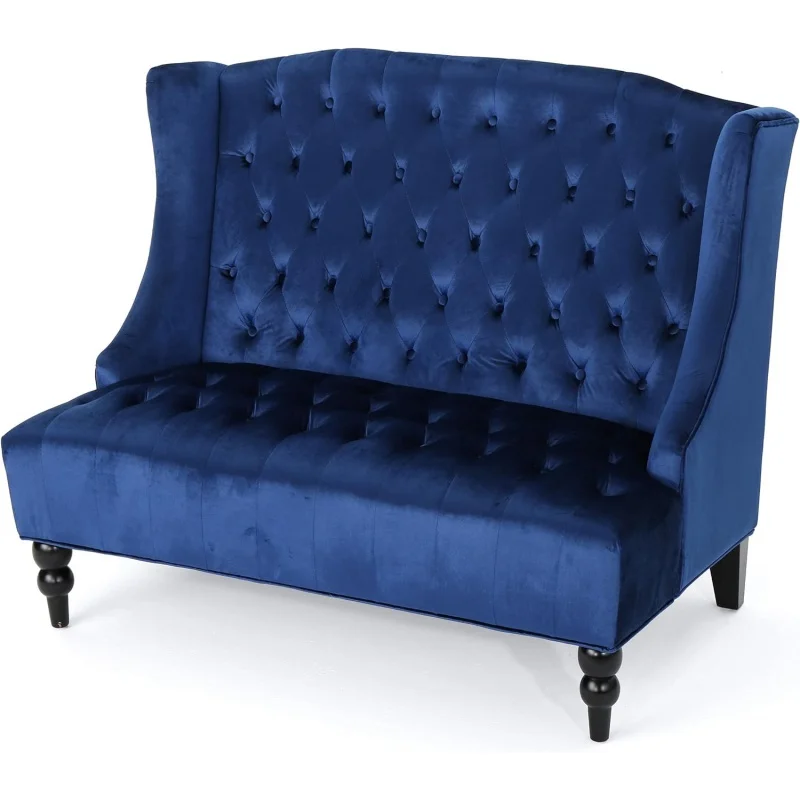 

Christopher Knight Home Leora Traditional Tufted Velvet Wingback Loveseat, Navy Blue / Dark Brown