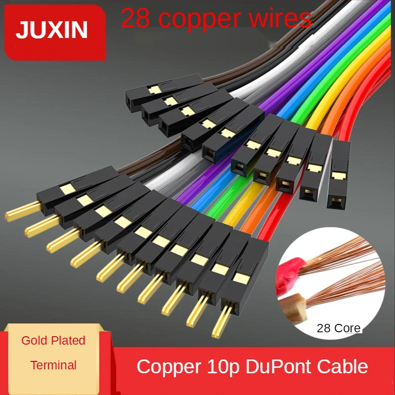 Pure Copper Dupont Cable 10P Thick 28core Copper Male To Female Male-to-male Electronic Wire Pinhole Dupont Cable Gold Plating
Pure Copper Dupont Cable 10P Thick 28core Copper Male To Female Male-to-male Electronic Wire Pinhole Dupont Cable Gold Plating
