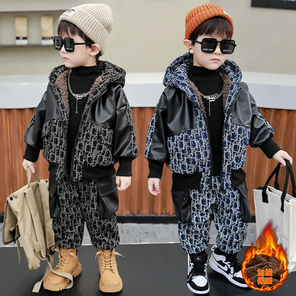

Baby Boys Girls Clothes Set Toddler Kids Warm Fleece Home Suit Winter 2-10Years Children Thicken Plush Jacket + Pants 2Pcs Suits
