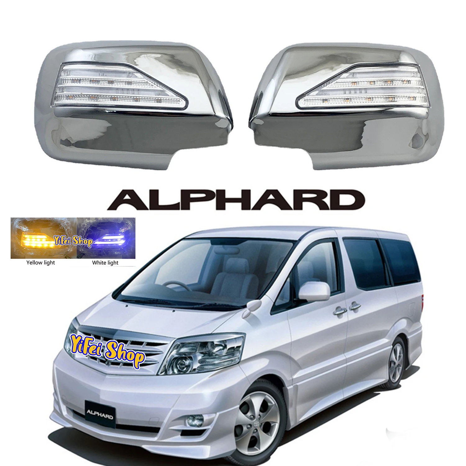 

1998 1999 2000 2003 For Toyota ALPHARD 3.0 MZ-G 2pc Novel Style Car Chrome Accessories Plated Trim Door Mirror Cover With LED