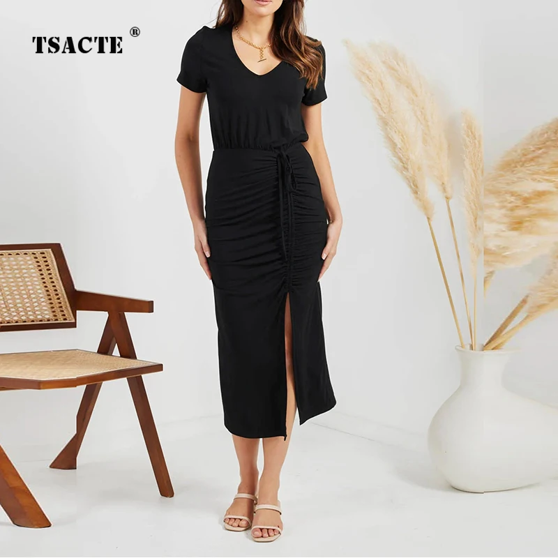 2023 Spring and Summer New Elegant Temperament V-neck Short Sleeve Drawstring Split One Step Dress Sexy Tight Spicy Girl Dresses
2023 Spring and Summer New Elegant Temperament V-neck Short Sleeve Drawstring Split One Step Dress Sexy Tight Spicy Girl Dresses