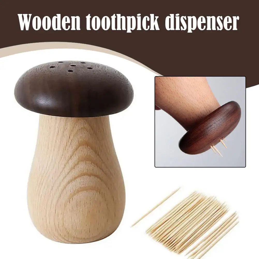 

Creative Mushroom Toothpick Box Wood Toothpick Holder Storage Toothpicks Dispenser Box Table Gadgets Decor Kitchen Containe H9M3