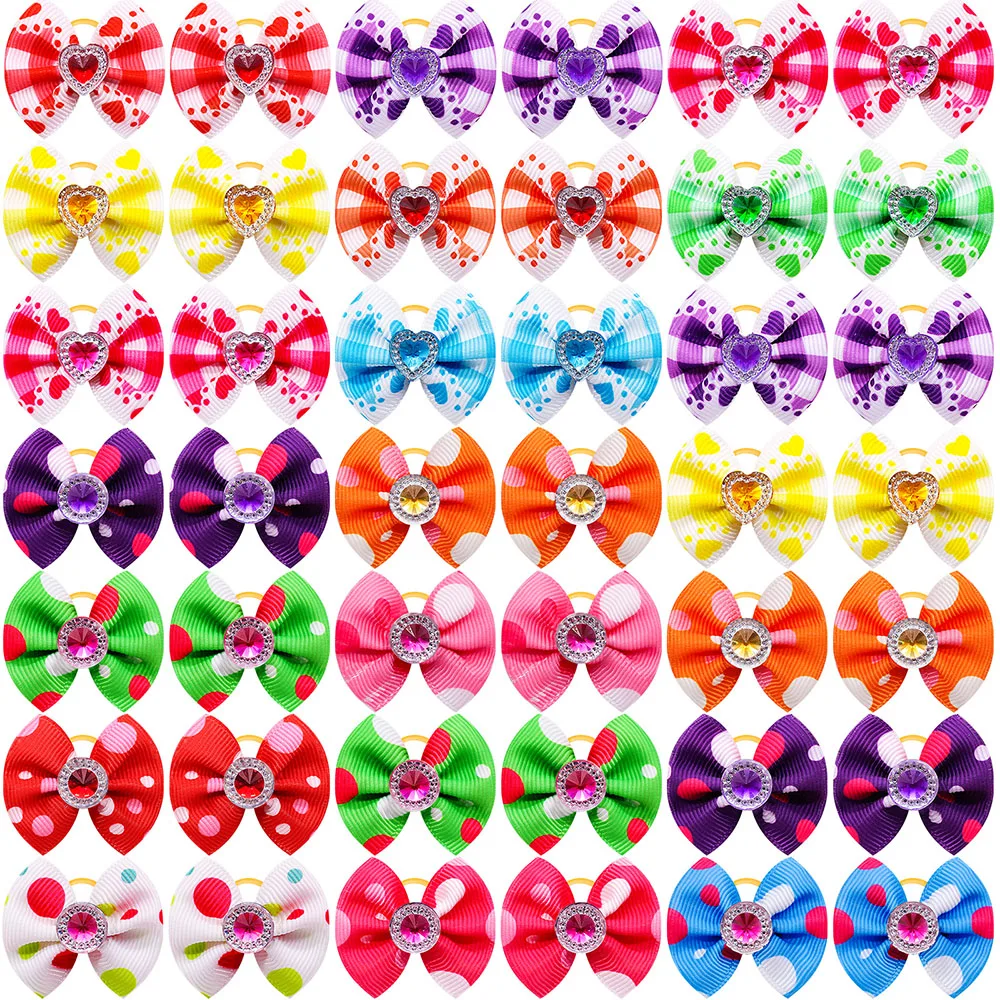 

100pcs Pet Dog Hair Bows Decorated Dogs Diomand Girls Bows for Small Dog Cats Hair Rubber Band Supplies Pet Grooming Accessories