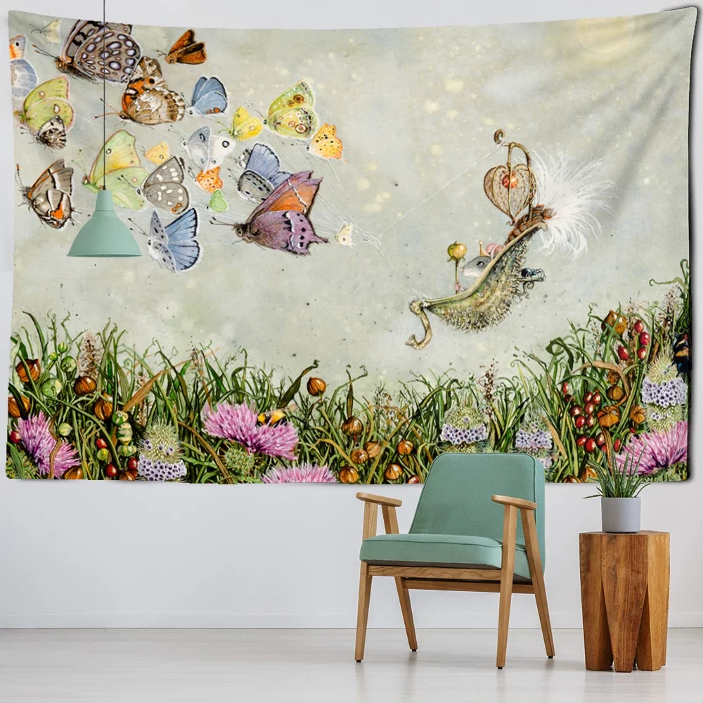

Animals Forest Illustration Tapestry Wall Hanging Style Art Kawaii Cartoon for Dormitory Home Room Living Bedroom Decorations