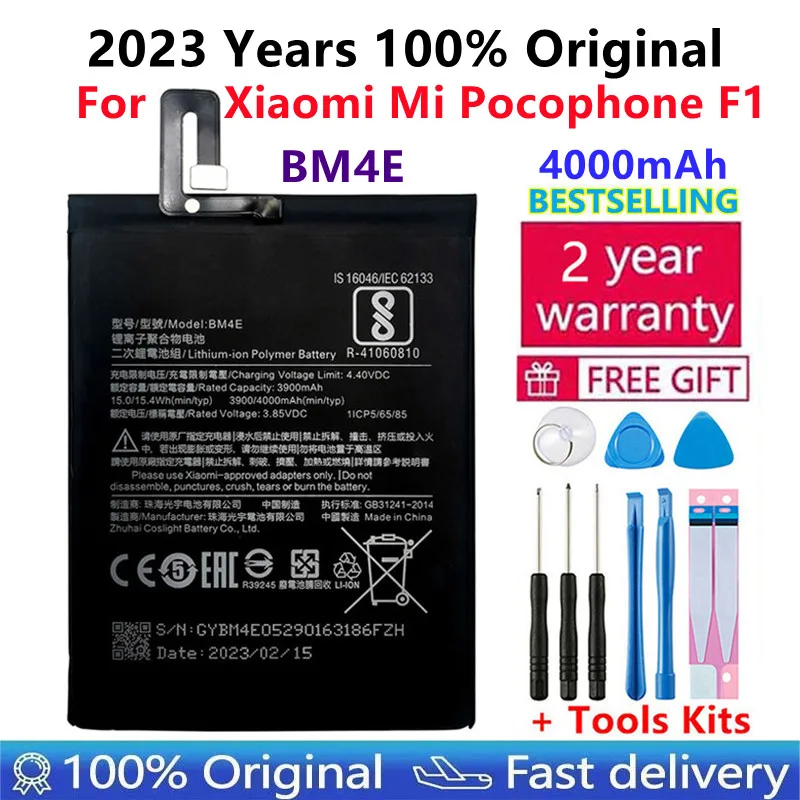 2023 Years 100% Original Replacement Battery BM4E For Xiaomi MI Pocophone F1 Authentic Phone Battery 4000mAh+Tool Kits+Stickers
2023 Years 100% Original Replacement Battery BM4E For Xiaomi MI Pocophone F1 Authentic Phone Battery 4000mAh+Tool Kits+Stickers