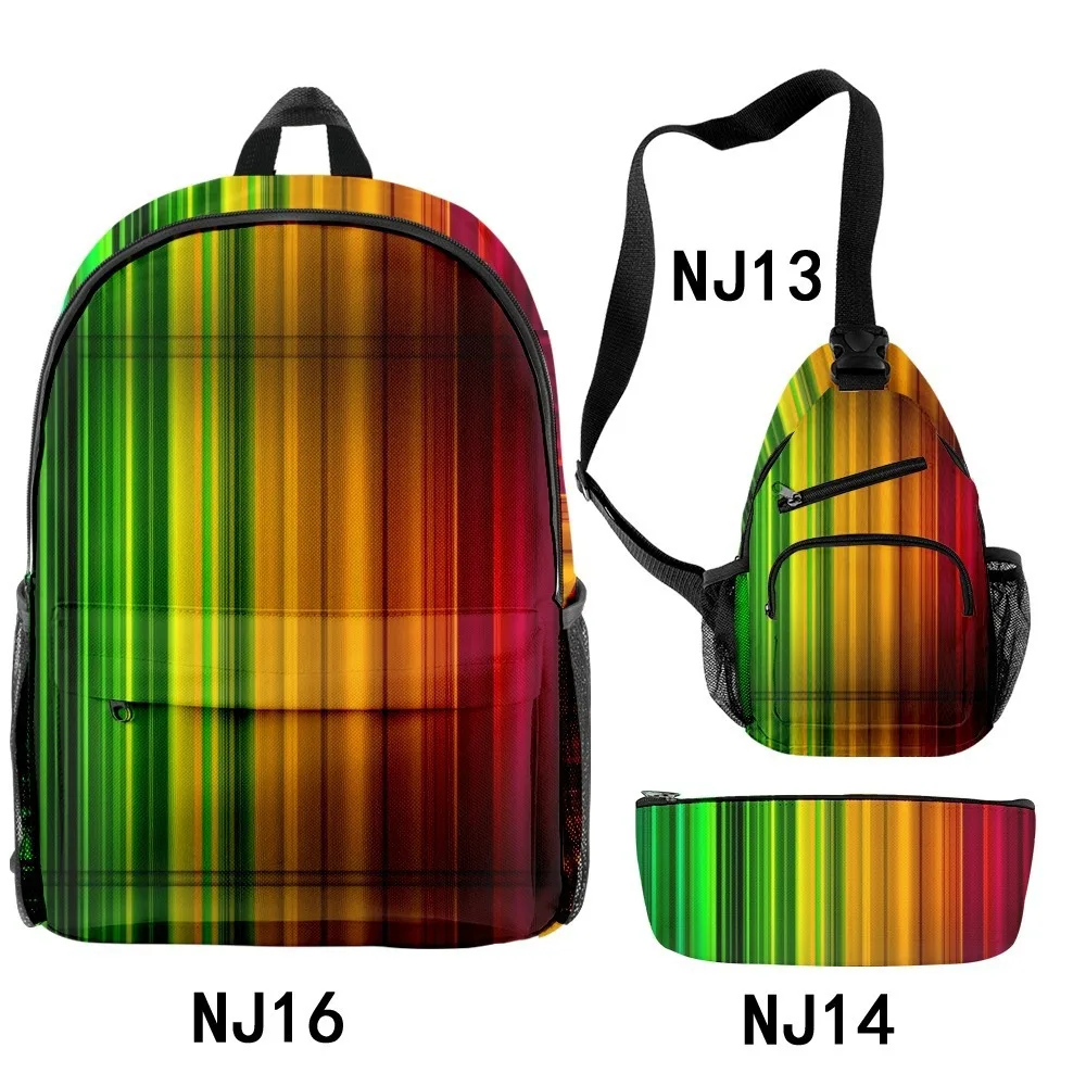 

Fashion Youthful Funny Gradient stripes 3pcs/Set Backpack 3D Print Bookbag Laptop Daypack Backpacks Chest Bags Pencil Case