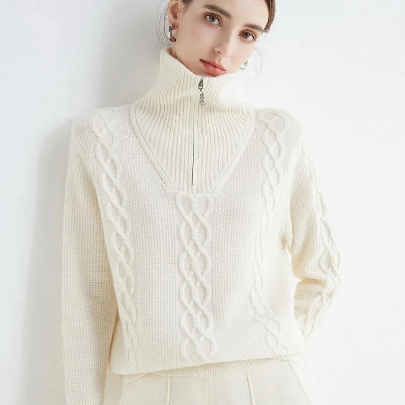 Autumn 100% Wool Sweaters Women Fashiong Designer Luxury Zipper TurtleNeck Knitted Clothing Long Sleeve Casual Pullovers Tops
Autumn 100% Wool Sweaters Women Fashiong Designer Luxury Zipper TurtleNeck Knitted Clothing Long Sleeve Casual Pullovers Tops