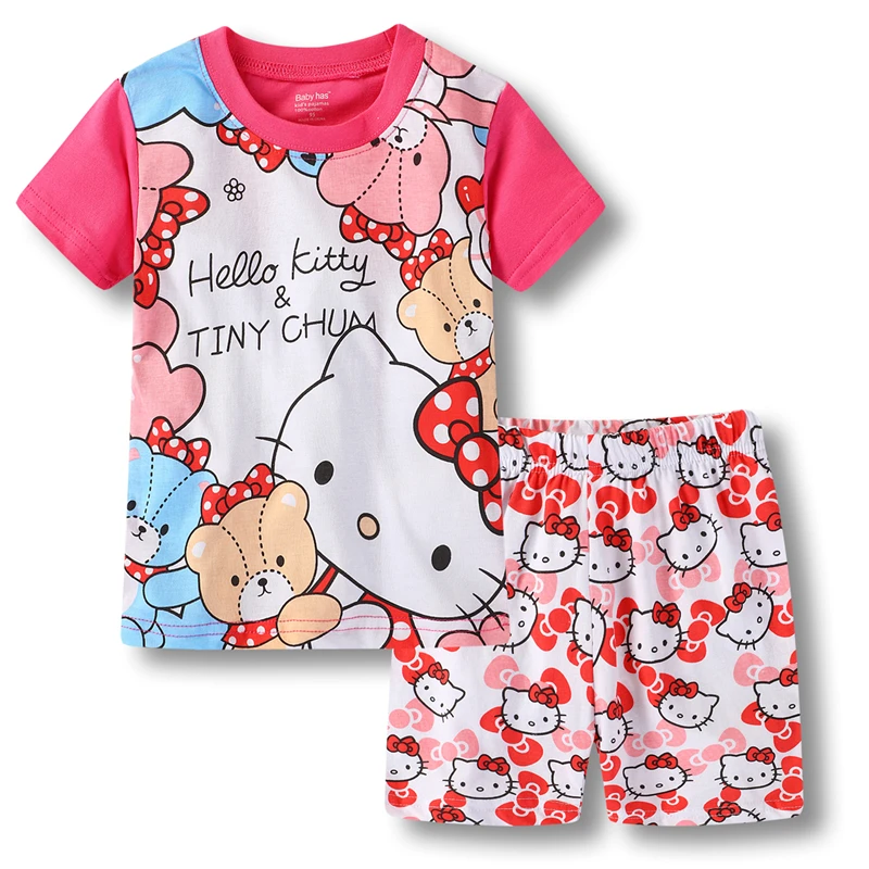 Hello Kitty Children Pajamas Set Toddler Cotton Pullover Short Sleeve+Shorts 2Pcs Suit Baby Girls Summer Casual Home Sleepwear Hello Kitty Children Pajamas Set Toddler Cotton Pullover Short Sleeve+Shorts 2Pcs Suit Baby Girls Summer Casual Home Sleepwear